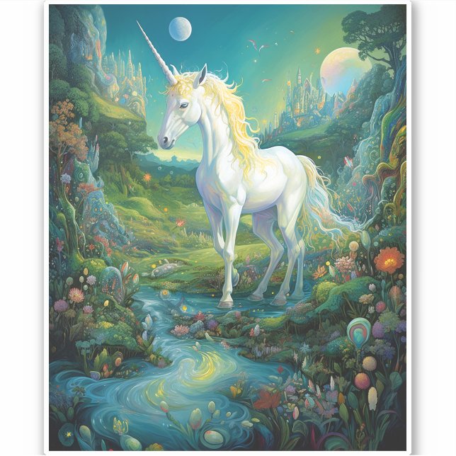 Pegatina Arte de fantasía de Unicorn (Anverso)