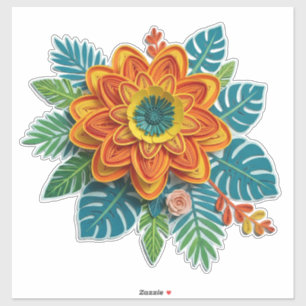 Pegatina Arte de flores en quilling con pétalos naranjas
