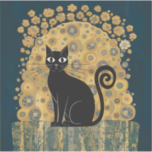 Pegatina Arte de gato negro decorativo dorado estilo Gustav