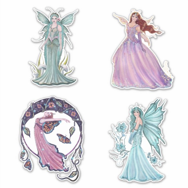 Pegatina Arte de hadas con flores y luna por Renee Lavoie (Anverso)