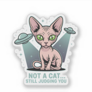 Pegatina Arte de humor alienígena OVNI gato Sphynx juzgando