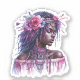 Pegatina Arte de IA de Chica Boho Moda Bohemia