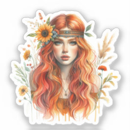 Pegatina Arte de IA de Chica Boho Moda Bohemia