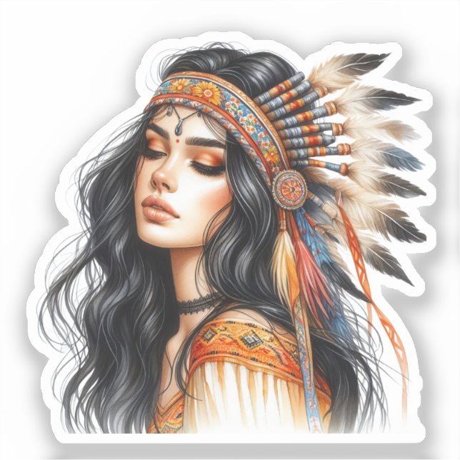 Pegatina Arte de IA de Chica Boho Moda Bohemia (Anverso)