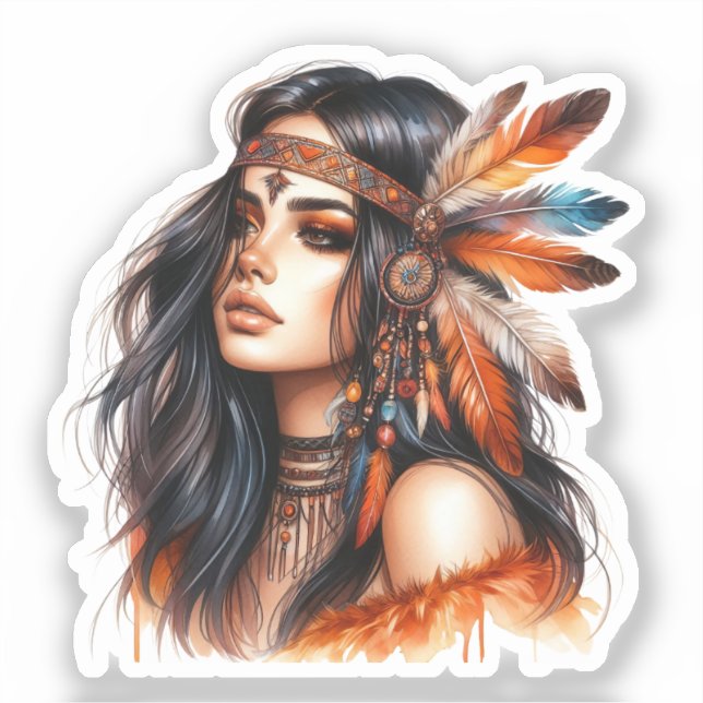 Pegatina Arte de IA de Chica Boho Moda Bohemia (Anverso)