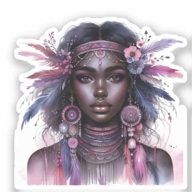 Pegatina Arte de IA de Chica Boho Moda Bohemia (Anverso)