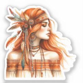 Pegatina Arte de IA de Chica Boho Moda Bohemia