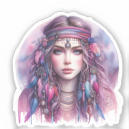 Pegatina Arte de IA de Chica Boho Moda Bohemiana