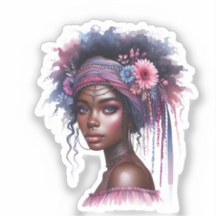 Pegatina Arte de IA de Chica Boho Moda Bohemiana