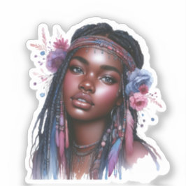 Pegatina Arte de IA de Chica Boho Moda Bohemiana