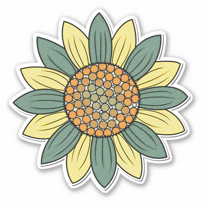 Pegatina Arte de Ilustracion de girasol retro artístico (Anverso)