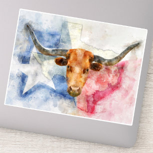 Pegatina Arte de Impresión en Acuarela de Vaca y Bandera de