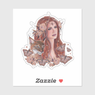 Pegatina Arte de la diosa Freya con lince por Renee Lavoie