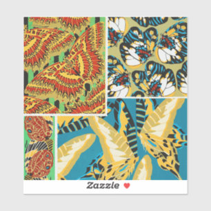 Pegatina Arte de Mariposa Art Déco Amarillo y Turquesa Vibr