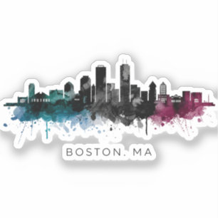 Pegatina Arte de Massachusetts Acuarela del horizonte de