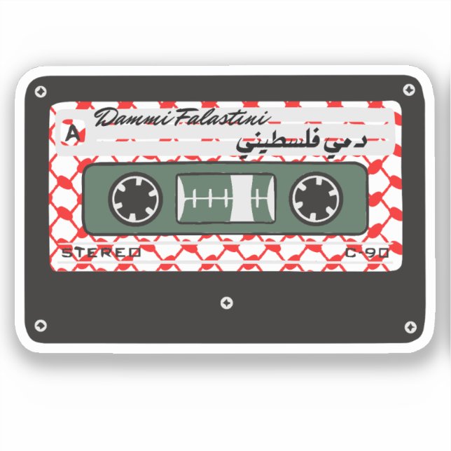 Pegatina Arte de Palestina Retro Cassette Red Keffiyeh (Anverso)