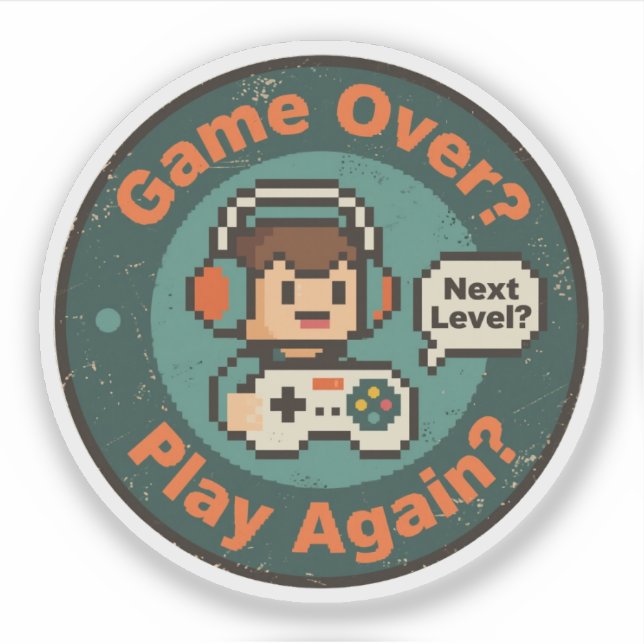 Pegatina Arte de Píxeles Retro Juego Terminado Jugar de Nue (Anverso)