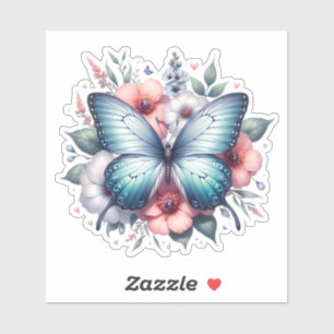 Pegatina Arte de ramo floral de mariposa vibrante-96283