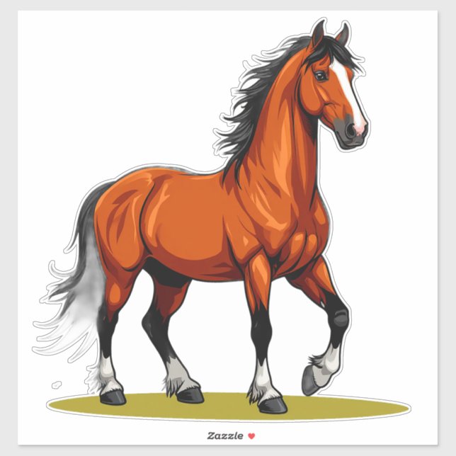 Pegatina 🐎 Arte de Semental Rústico para Amantes de Caball (Hoja)