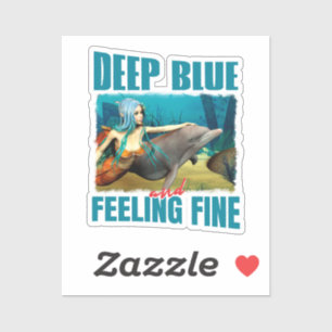 Pegatina Arte de sirena delfín azul profundo y sintiéndose