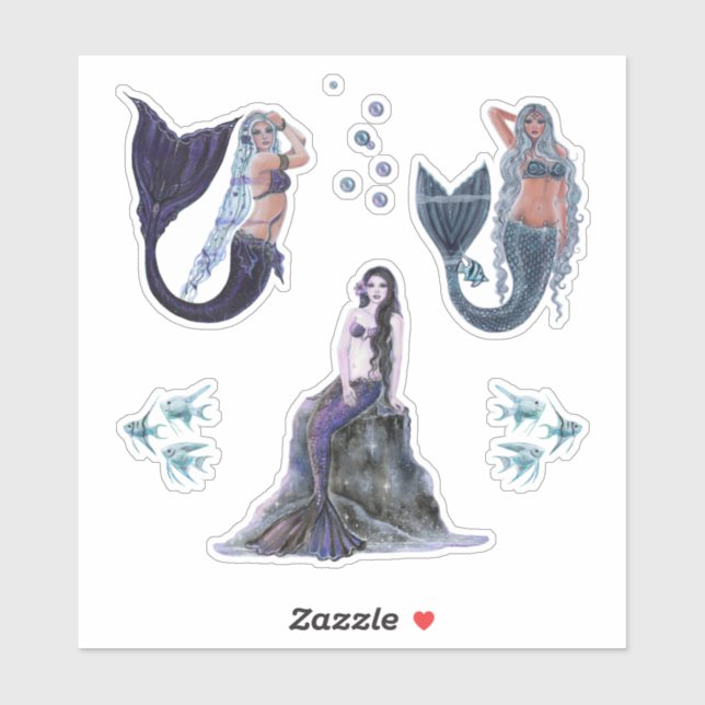 Pegatina Arte de sirena oscura de Renee Lavoie (Hoja)