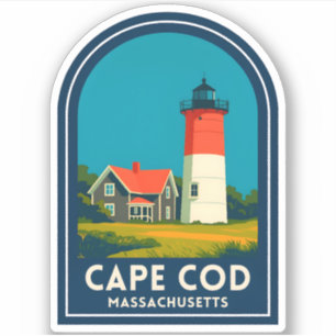 Pegatina Arte de viaje vintage Cape Cod Nauset Lighthouse R