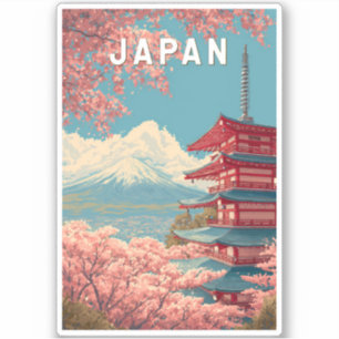 Pegatina Arte de viaje vintage ilustración de Japón