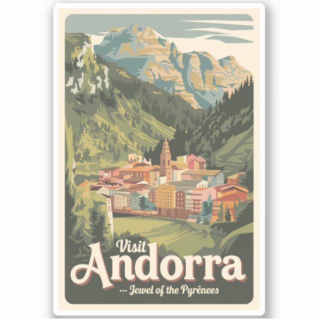 Pegatina Arte de viajes de Ilustracion de Andorra (Anverso)