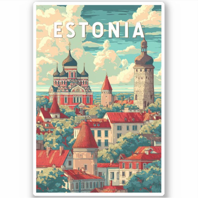 Pegatina Arte de viajes de Ilustracion de Estonia (Anverso)