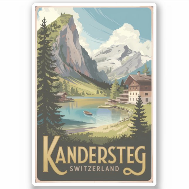 Pegatina Arte de viajes de Ilustracion de Kandersteg Suiza (Anverso)