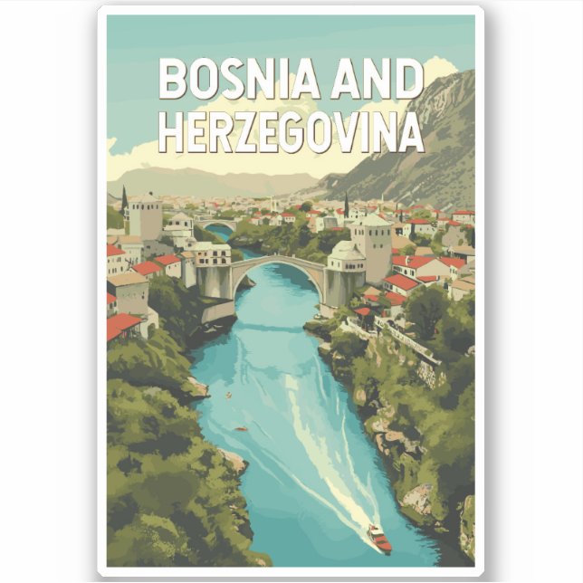 Pegatina Arte de viajes en Ilustracion de Bosnia y Herzegov (Anverso)