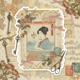 Pegatina Arte elegante de collage Ukiyoe – Belleza vintage 