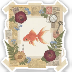 Pegatina Arte elegante de collage Ukiyoe: Belleza vintage d