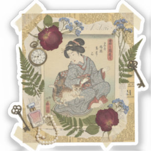 Pegatina Arte elegante de collage Ukiyoe: belleza vintage d