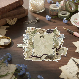 Pegatina Arte elegante de collage Ukiyoe: belleza vintage d