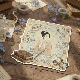 Pegatina Arte elegante de collage Ukiyoe: belleza vintage d