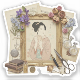 Pegatina Arte elegante de collage Ukiyoe: Belleza vintage d