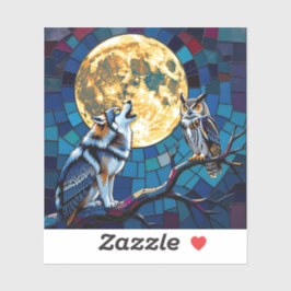 Pegatina Arte en mosaico de lobo y búho