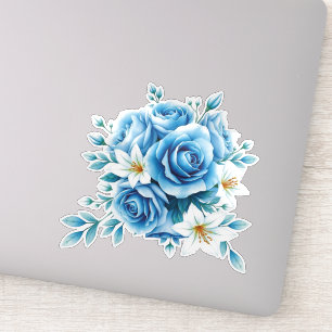Pegatina Arte floral de rosa azul elegante