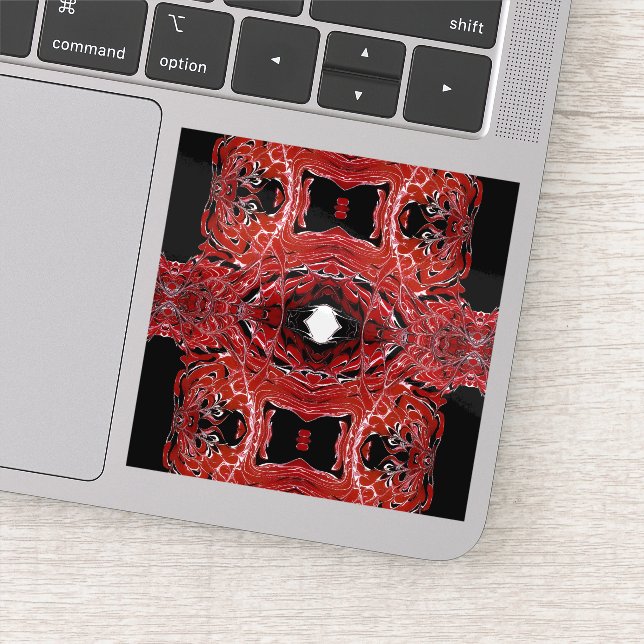 Pegatina Arte fluido abstracto laberíntico rojo negro blanc (Detalle)