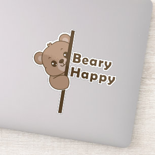 Pegatina Arte Kawaii de Osito Feliz Dibujado con Cariño