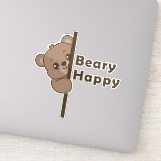 Pegatina Arte Kawaii de Osito Feliz Dibujado con Cariño