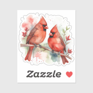 Pegatina Arte Navideño Pájaros Cardenales Rojos