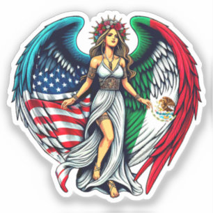 Pegatina Arte patriótico de mujer ángel con banderas de Est