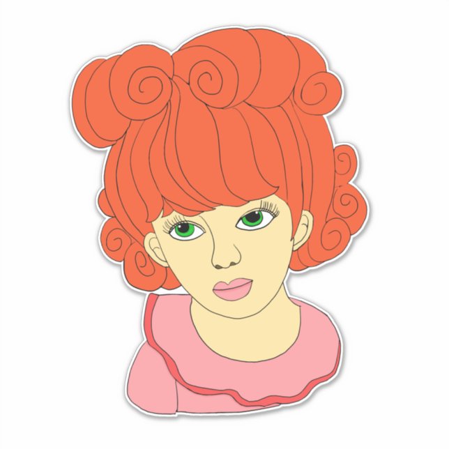 Pegatina Arte personalizado Cute Red Curly Hair Little Girl (Anverso)