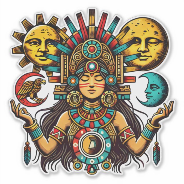 Pegatina Arte popular azteca indio woMan princesa luna de s (Anverso)