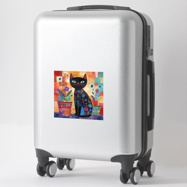 Pegatina Arte popular de gato negro (Maleta)