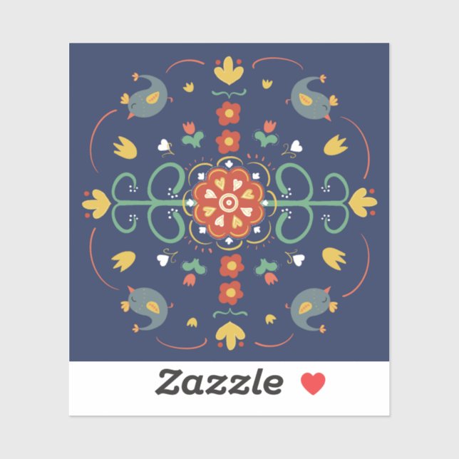 Pegatina Arte popular sobre el azul (Hoja)