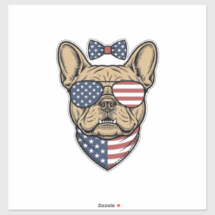 Pegatina Arte vectorial de Bulldog Francés Patriótico Vinta