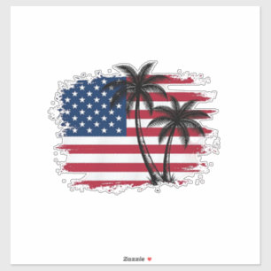 Pegatina Arte vectorial de playa patriótica de bandera amer